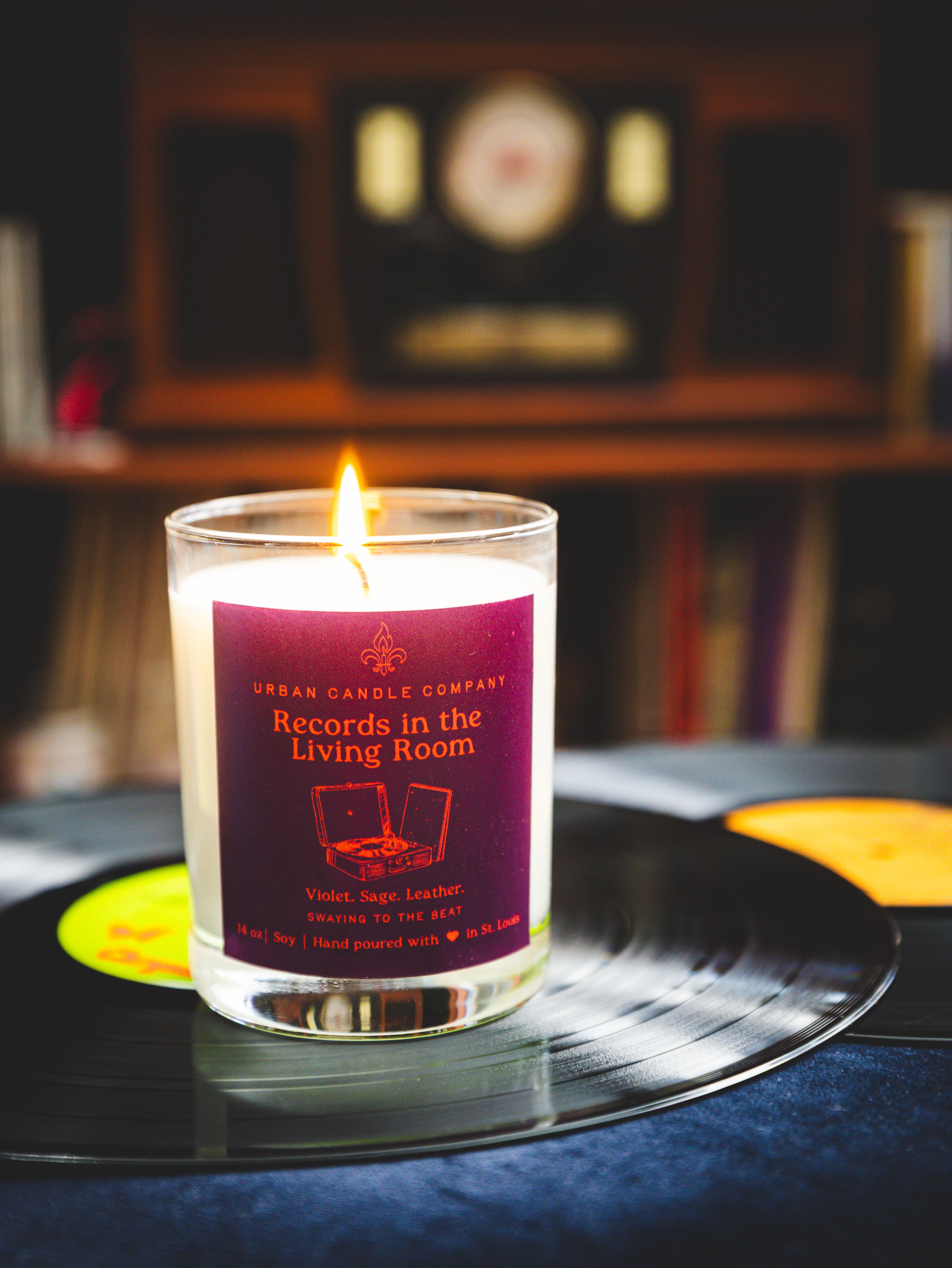 Records in the Living Room Candle